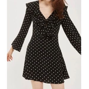 Topshop Polkadot Black Ruffle Skater Mini Dress